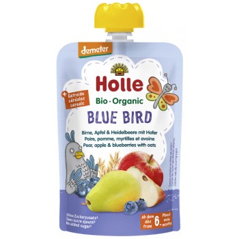 Holle Detské bio pyré hruška, jablko, čučoriedka a ovos od 6 mesiaca Blue Bird
